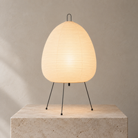 Ovo oval rice paper table lamp on a pale architectural studio background