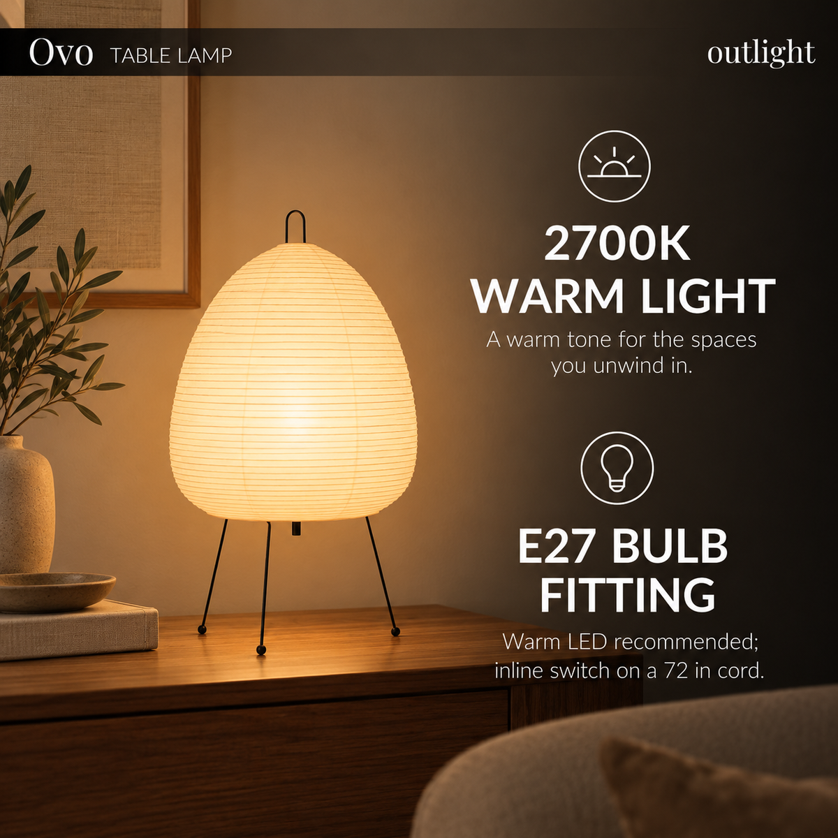 Ovo — 2700K light source and switch control infographic