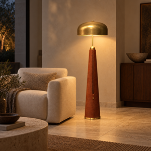 Sable lamp in a minimal interior with warm light